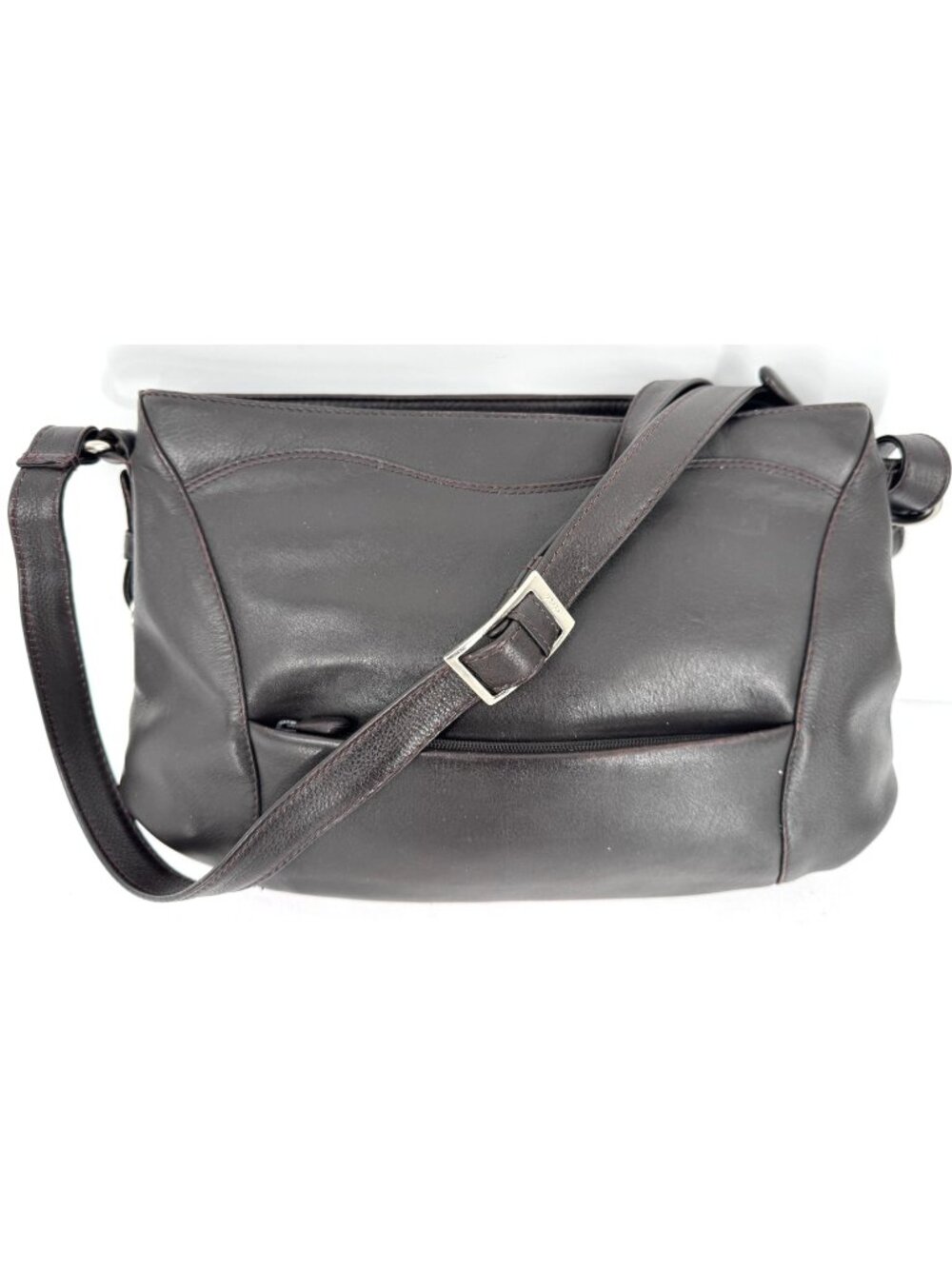 Derek Alexander Luxury Brown Leather Crossbody Purse Shoulder Bag Organizer Zips